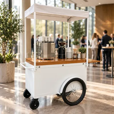 Kleiner Market Cart mit Espressomaschine