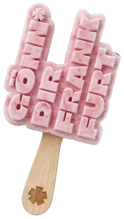 Rosa Eis Pop mit mehrzeiligem Schriftzug